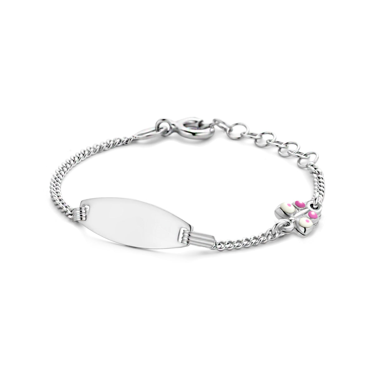 Graveerarmband vlinder plaat 6,5 mm 11 + 2 cm zilver gerhodineerd