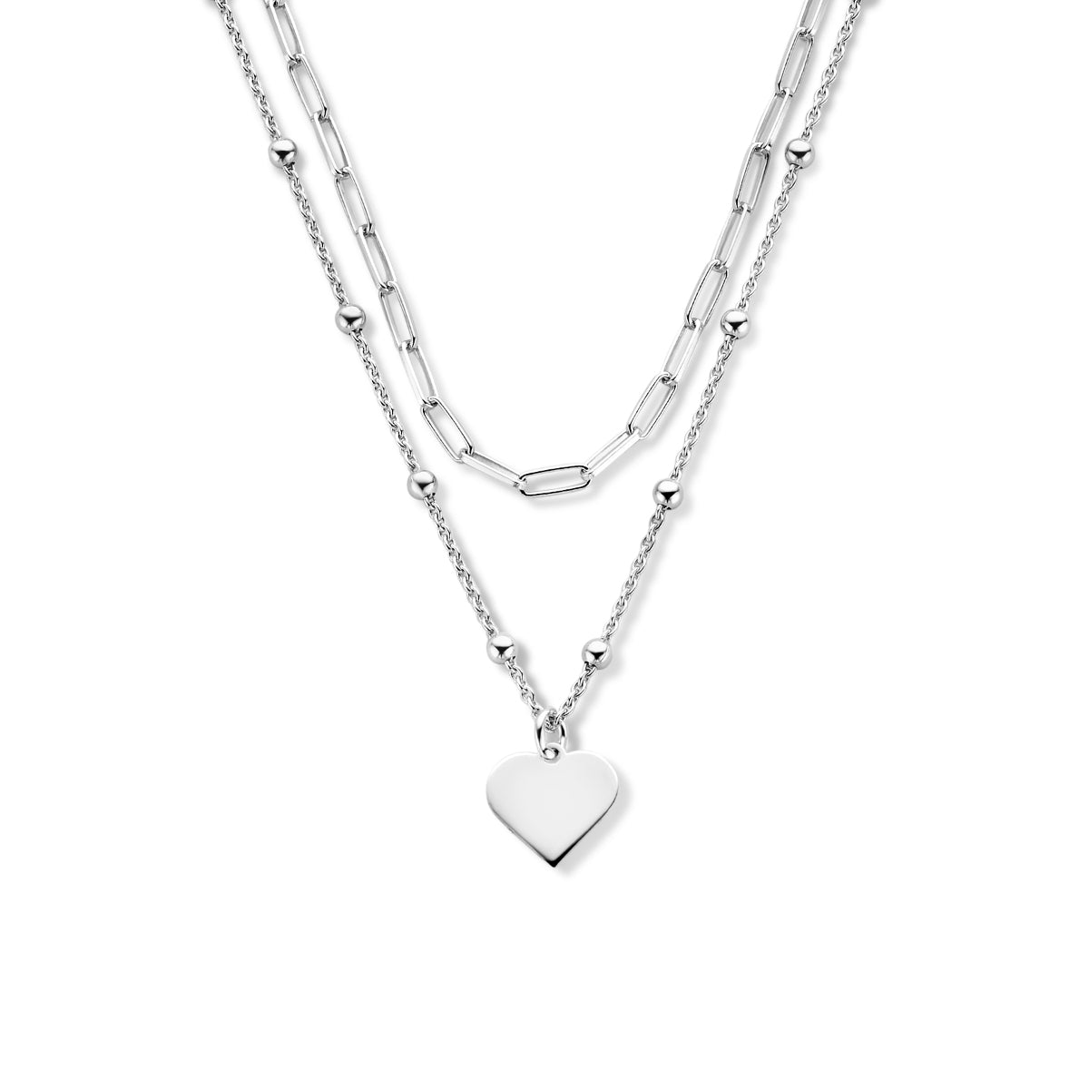 Multi-collier hart en bolletjes 41 + 4 cm zilver gerhodineerd