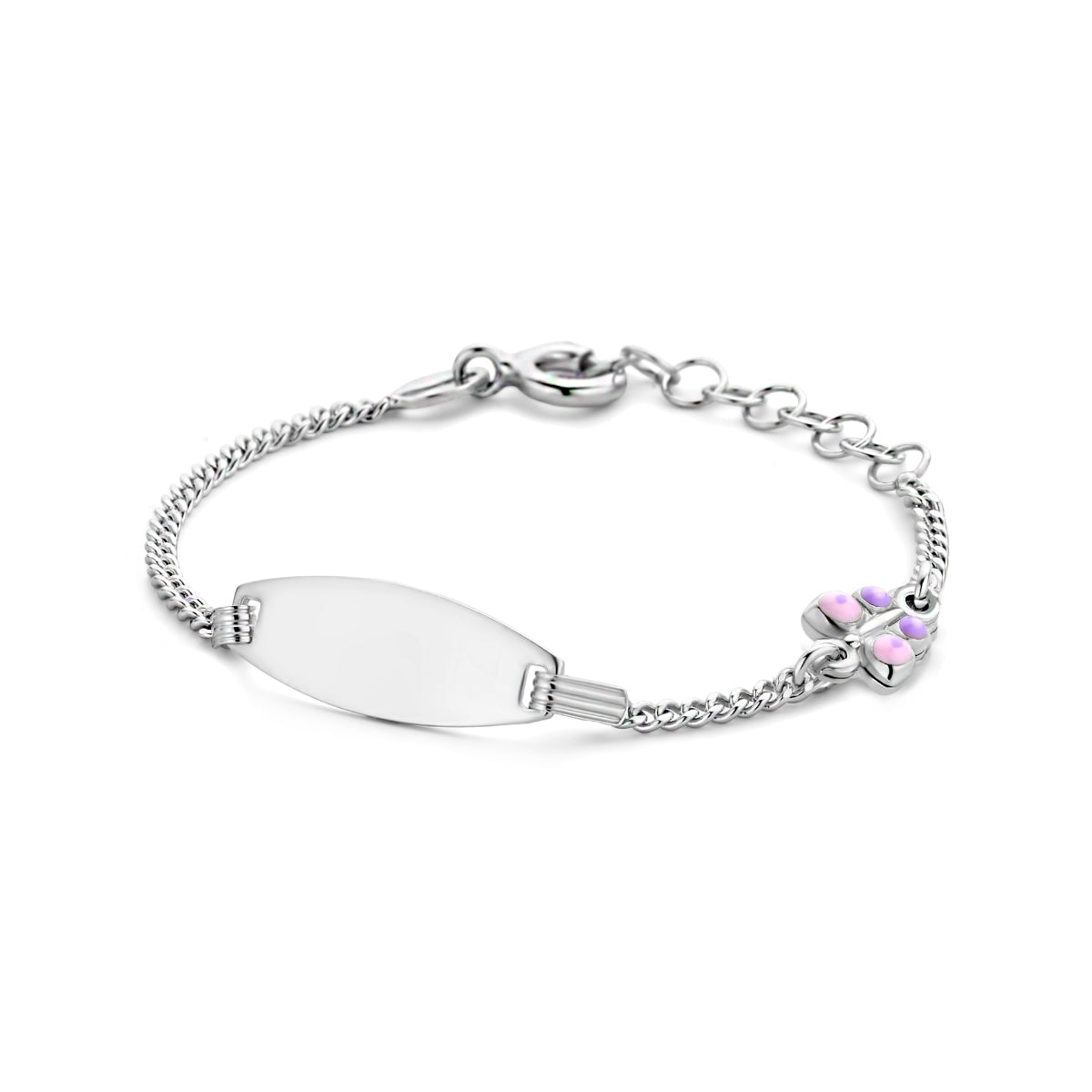 Graveerarmband vlinder plaat 6,5 mm 11 + 2 cm zilver gerhodineerd