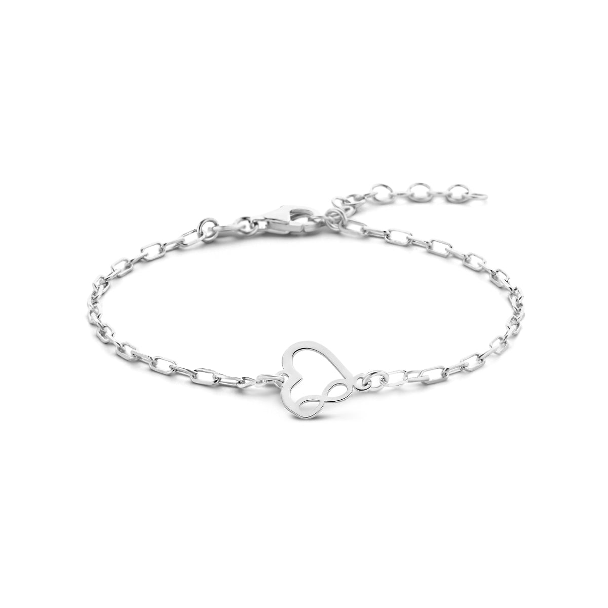 Armband hart en infinity 16 + 3 cm zilver gerhodineerd