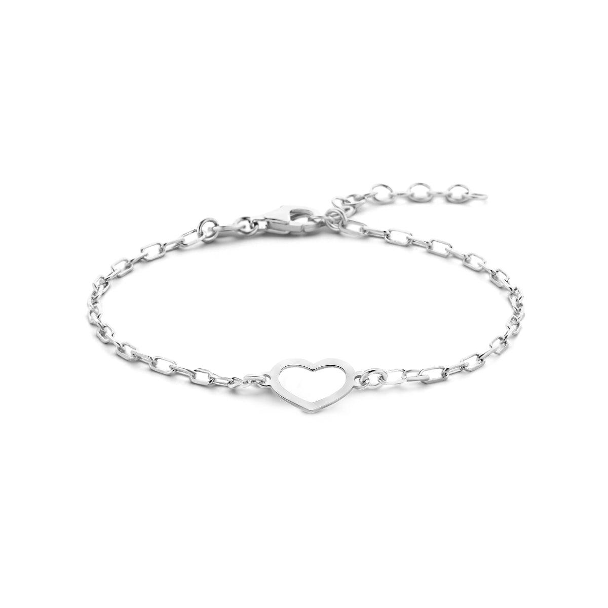 Armband hart 16 + 3 cm zilver gerhodineerd