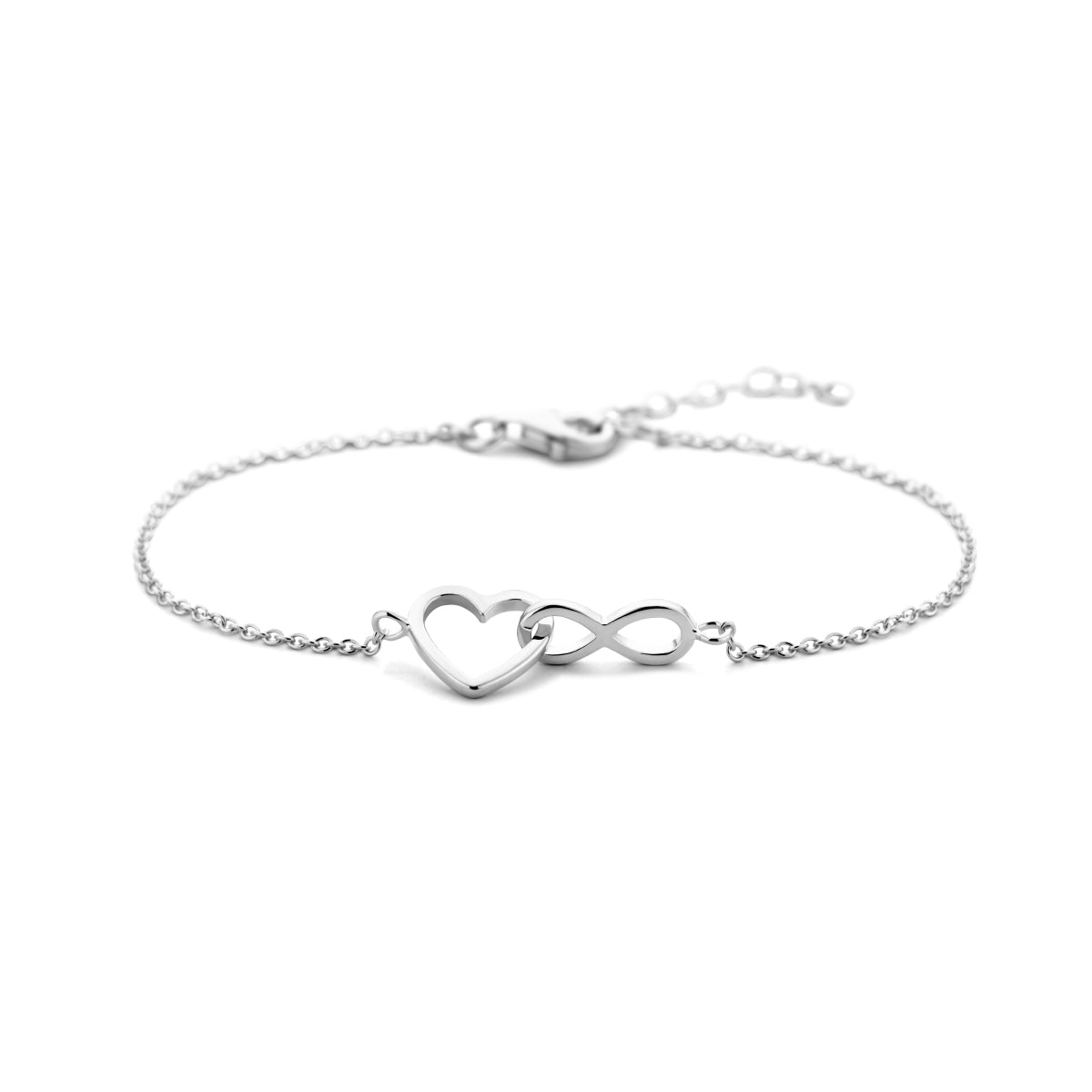 Armband hart en infinity 16 + 3 cm zilver gerhodineerd