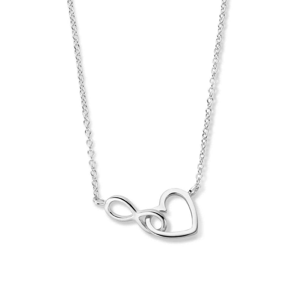 Collier hart en infinity  41 + 4 cm zilver gerhodineerd
