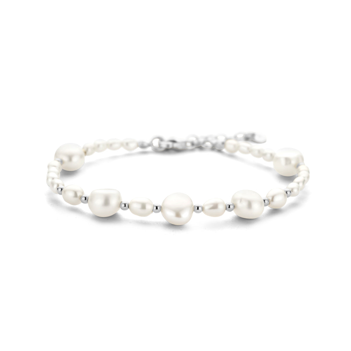 Armband parels 7,5 mm 16 + 3 cm zilver gerhodineerd