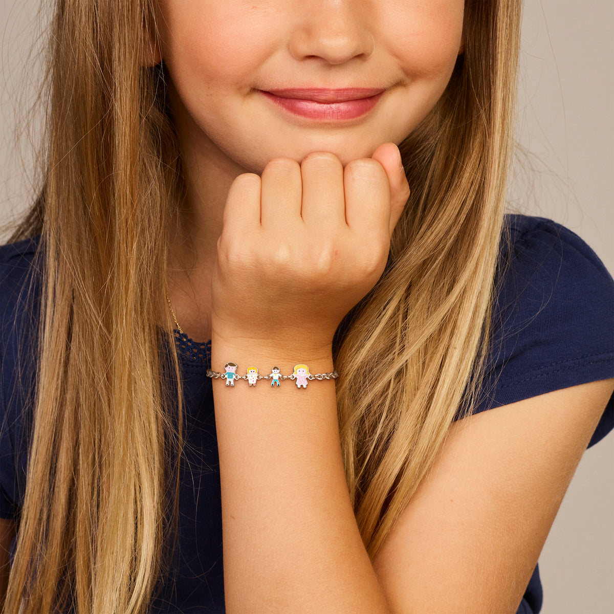 Armband vader, moeder, zoon en dochter zilver gerhodineerd