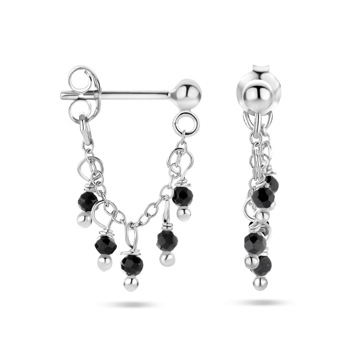 Oorhangers zwart agaat zilver gerhodineerd