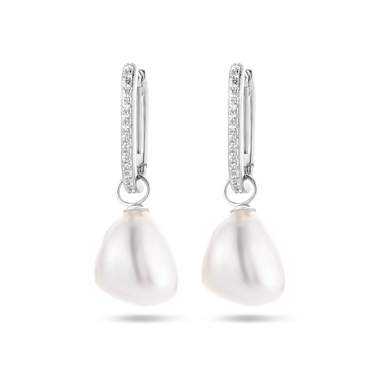 Oorringen paperclip barok parel en zirkonia zilver gerhodineerd