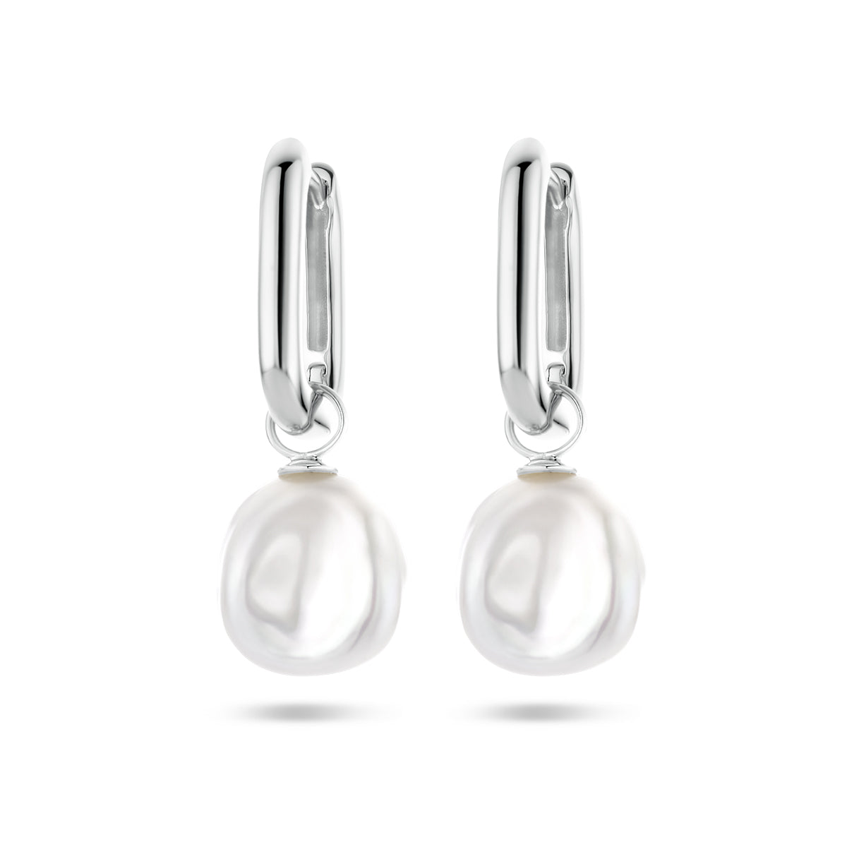 Oorringen paperclip barok parel zilver gerhodineerd