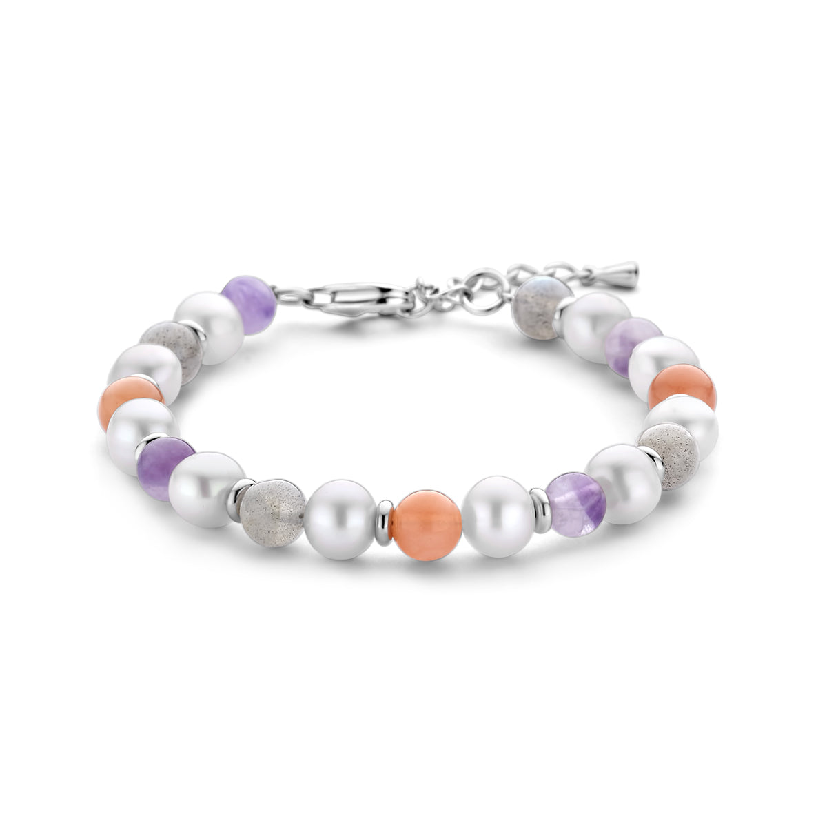 Armband natuurlijke kleurstenen en parels 7,0 mm 16 + 3 cm zilver gerhodineerd