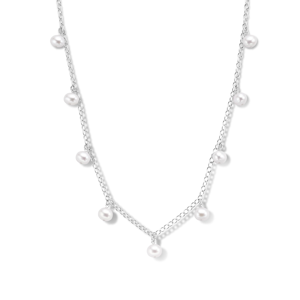 Collier parels  41 + 4 cm zilver gerhodineerd