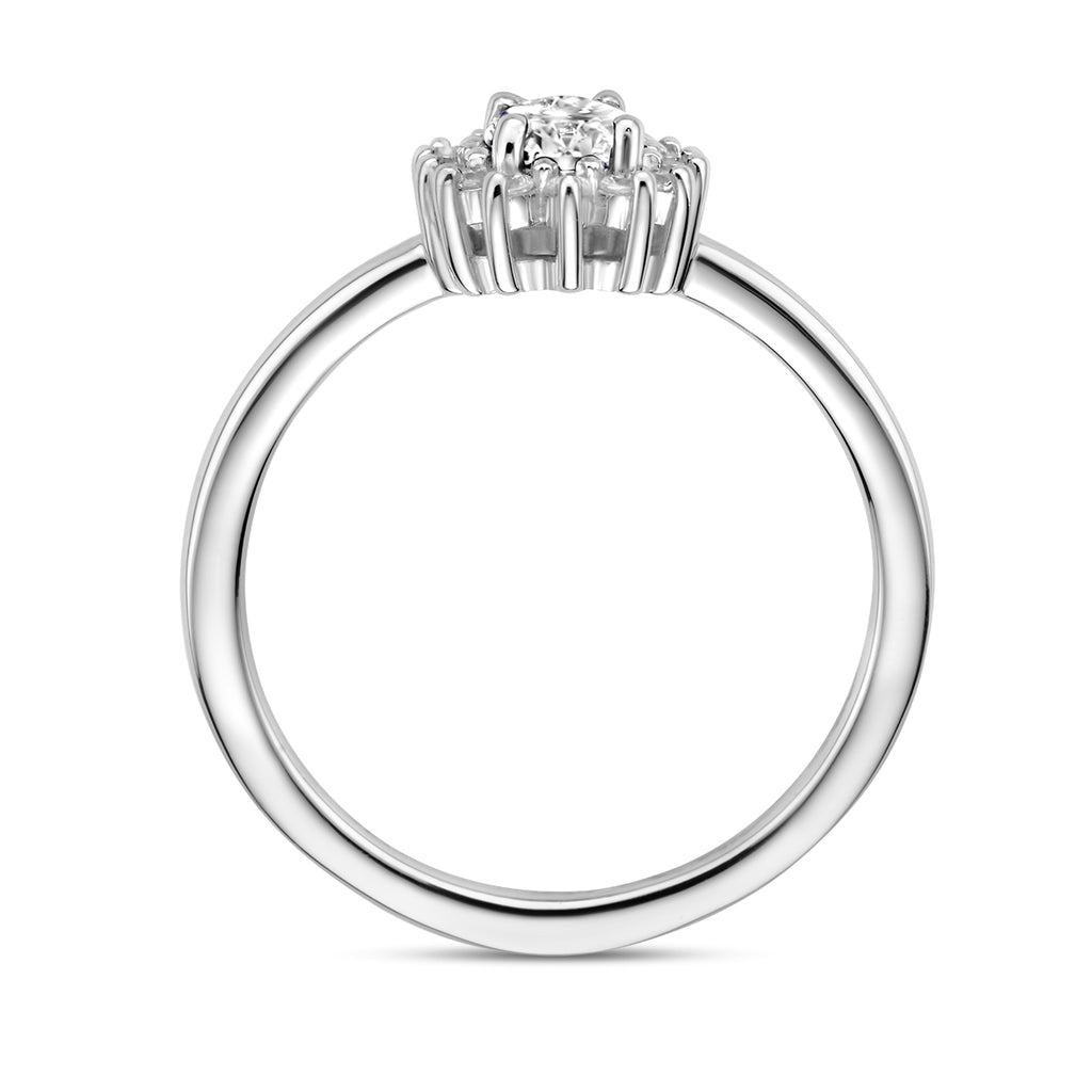 Ring zirkonia halo zilver gerhodineerd