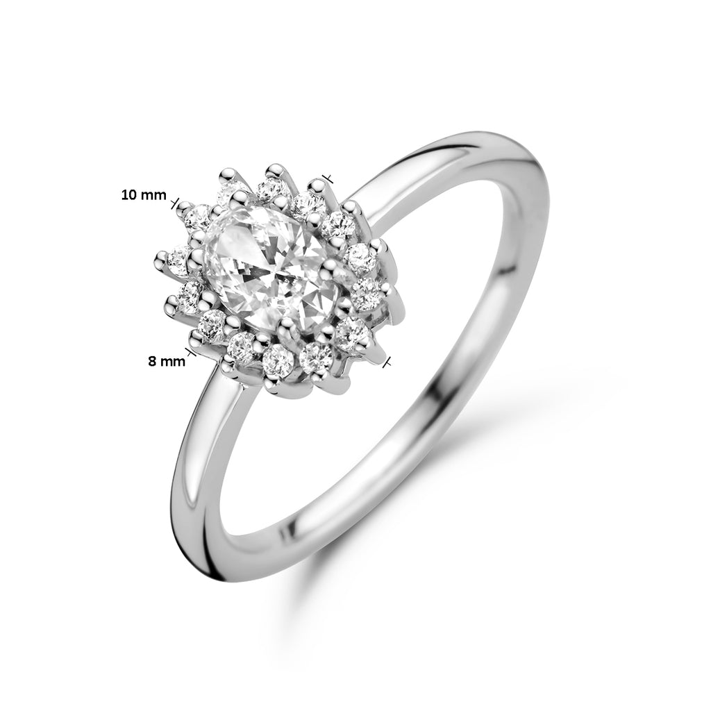 Ring zirkonia halo zilver gerhodineerd