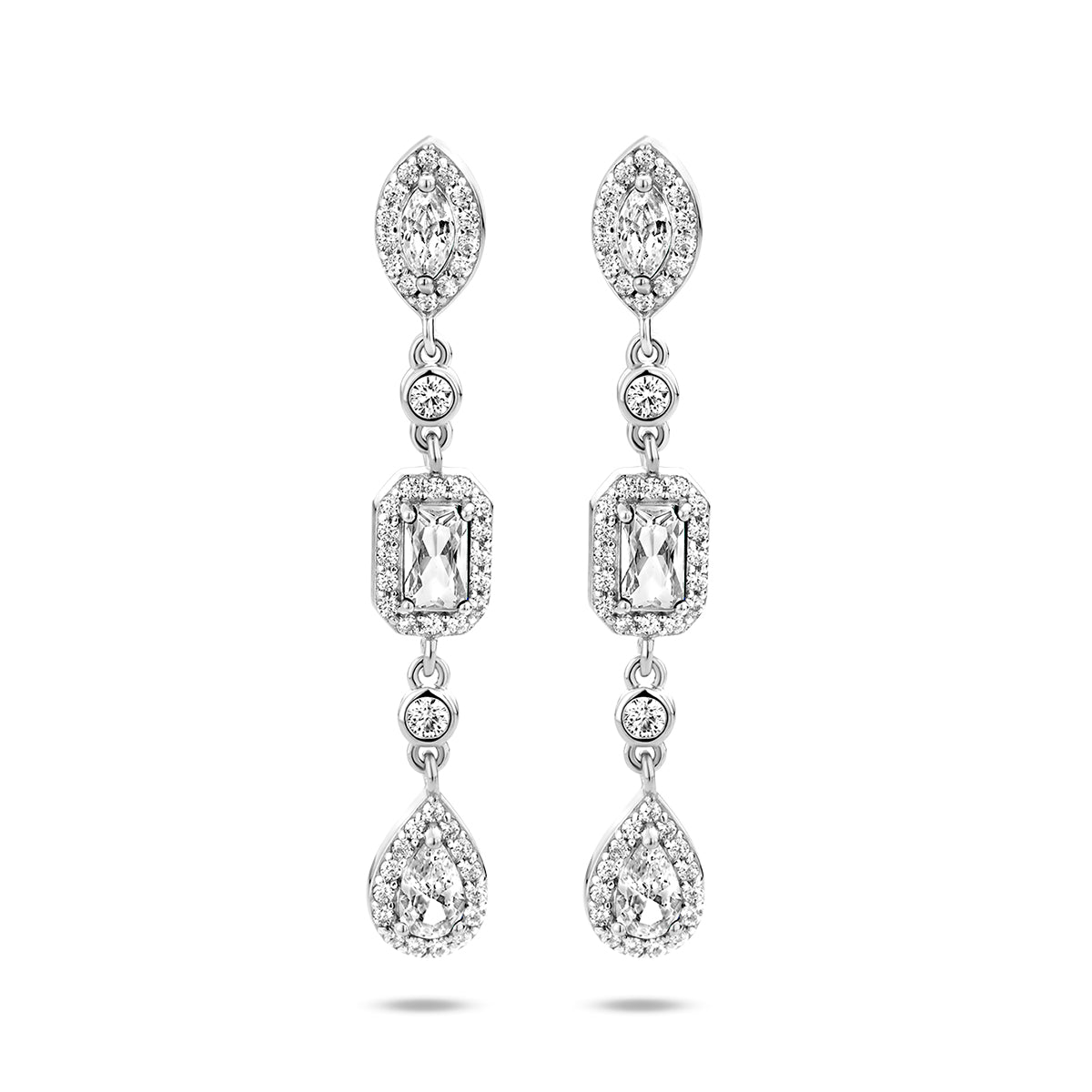 Oorhangers zirkonia zilver gerhodineerd