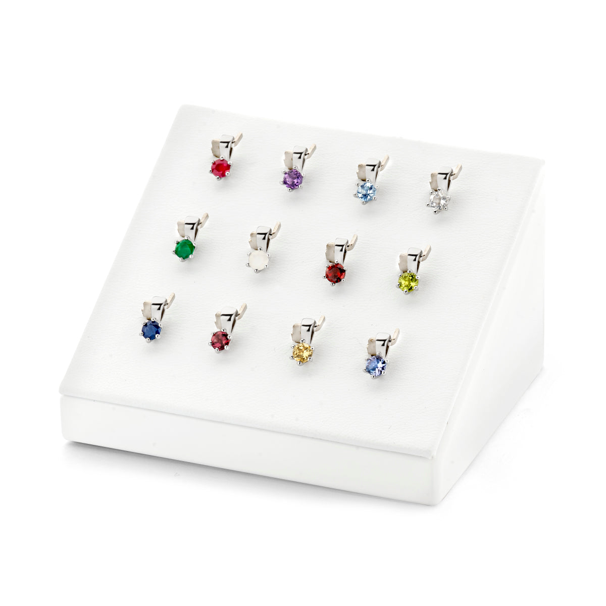 Kant & klaar hangers met geboortesteen display zilver gerhodineerd