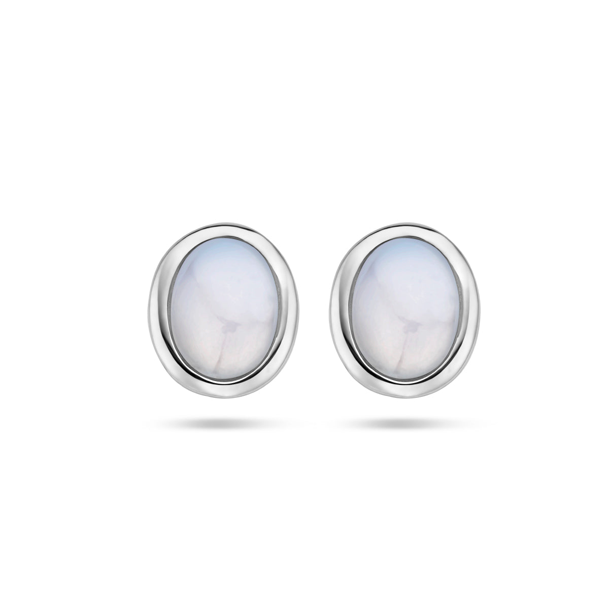 Oorknoppen wit chalcedoon zilver gerhodineerd
