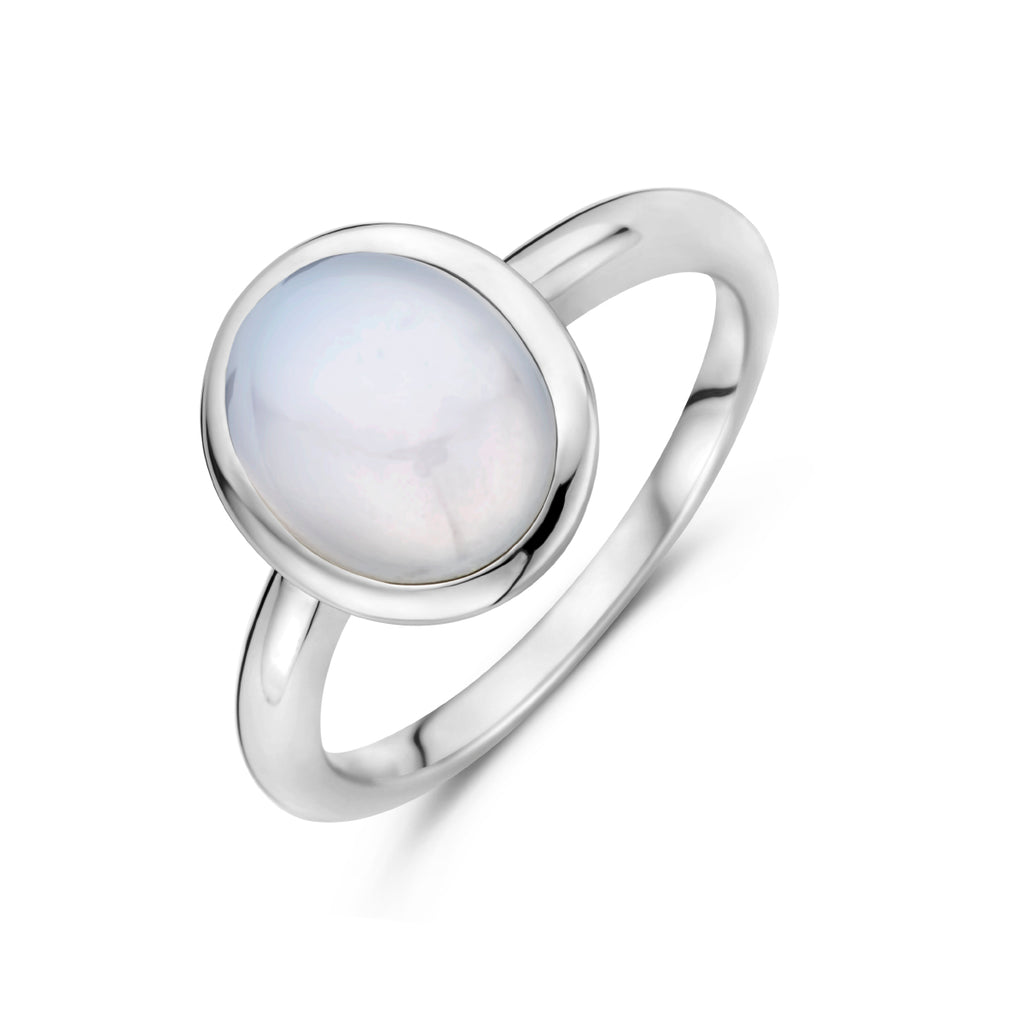 Ring wit chalcedoon zilver gerhodineerd