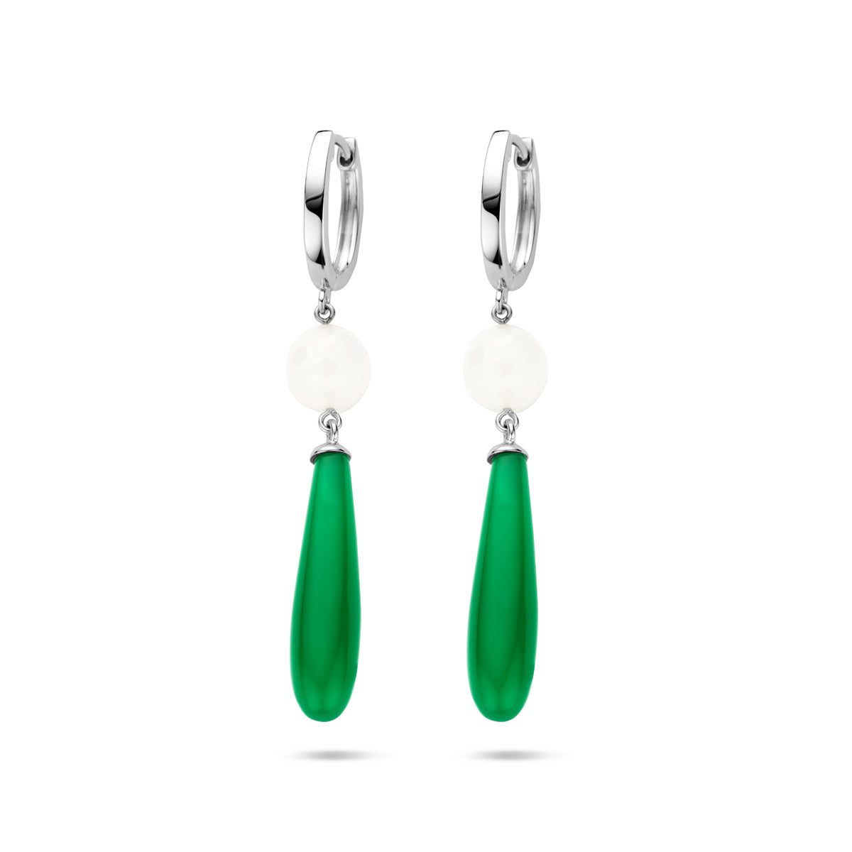 Klapoorringen groen en wit zilver gerhodineerd