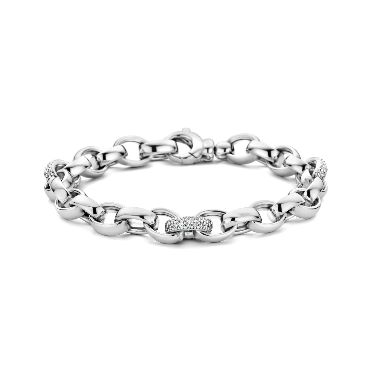 Armband jasseron ovaal 7,5 mm zirkonia 19 cm zilver gerhodineerd