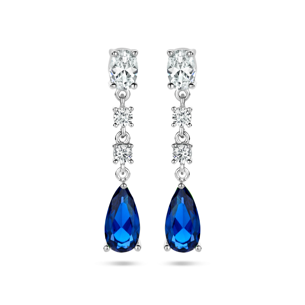 Oorhangers saffierkleurig zirkonia zilver gerhodineerd