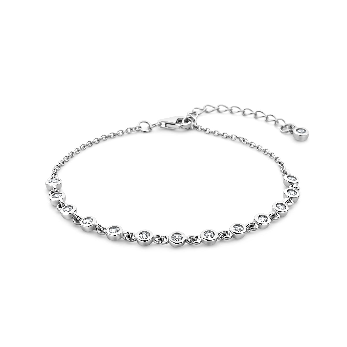 Armband zirkonia 16 + 3 cm zilver gerhodineerd