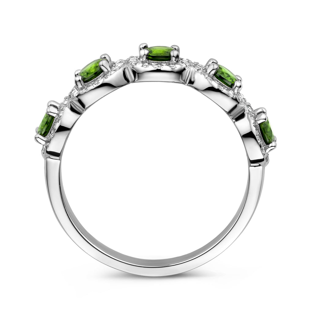 Ring groen en wit zirkonia halo zilver gerhodineerd