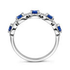 Ring saffierkleurig en wit zirkonia halo zilver gerhodineerd