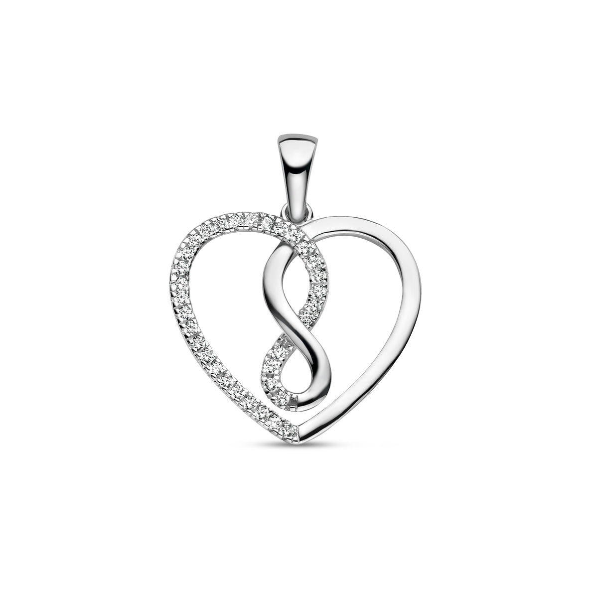 Hanger hart en infinity zirkonia zilver gerhodineerd