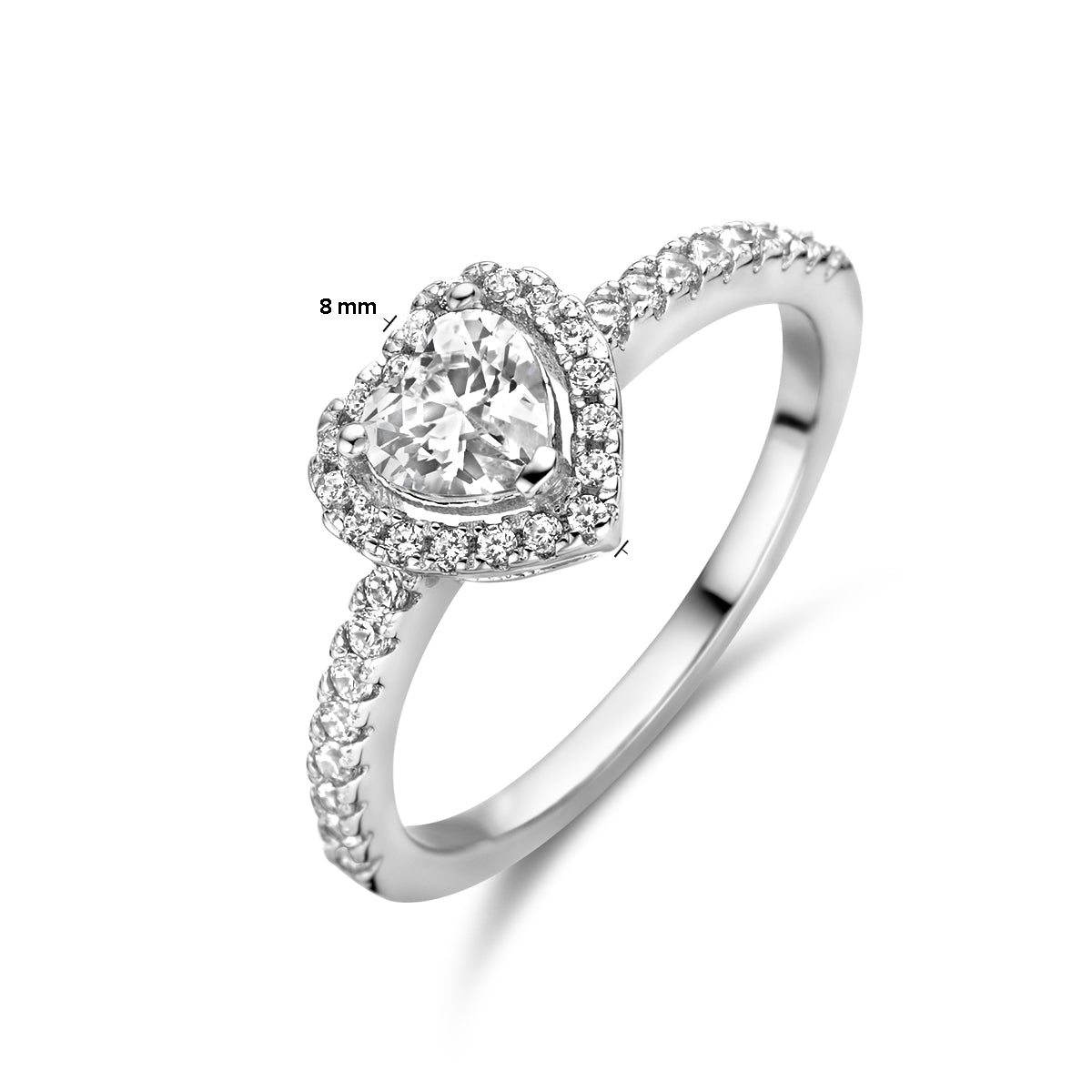 Ring hart zirkonia zilver gerhodineerd