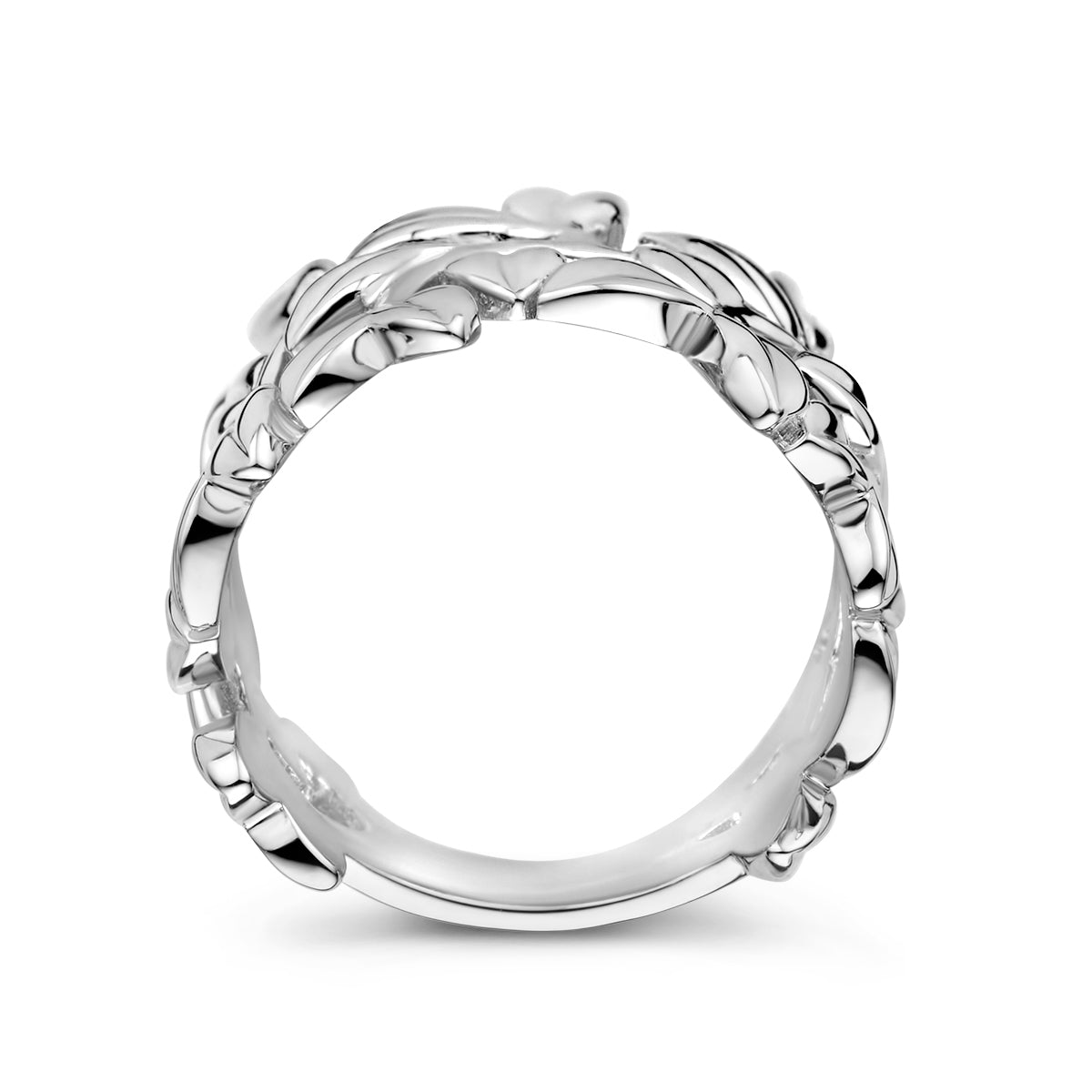 Ring bladeren zilver gerhodineerd