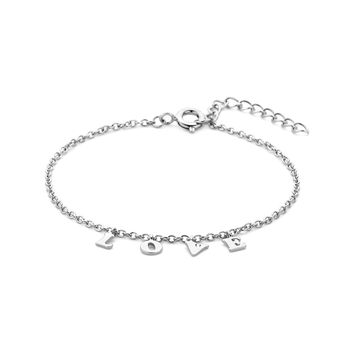 Armband love 16 + 3 cm zilver gerhodineerd