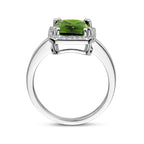 Ring groen en wit zirkonia halo zilver gerhodineerd