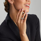 Ring groen en wit zirkonia halo zilver gerhodineerd