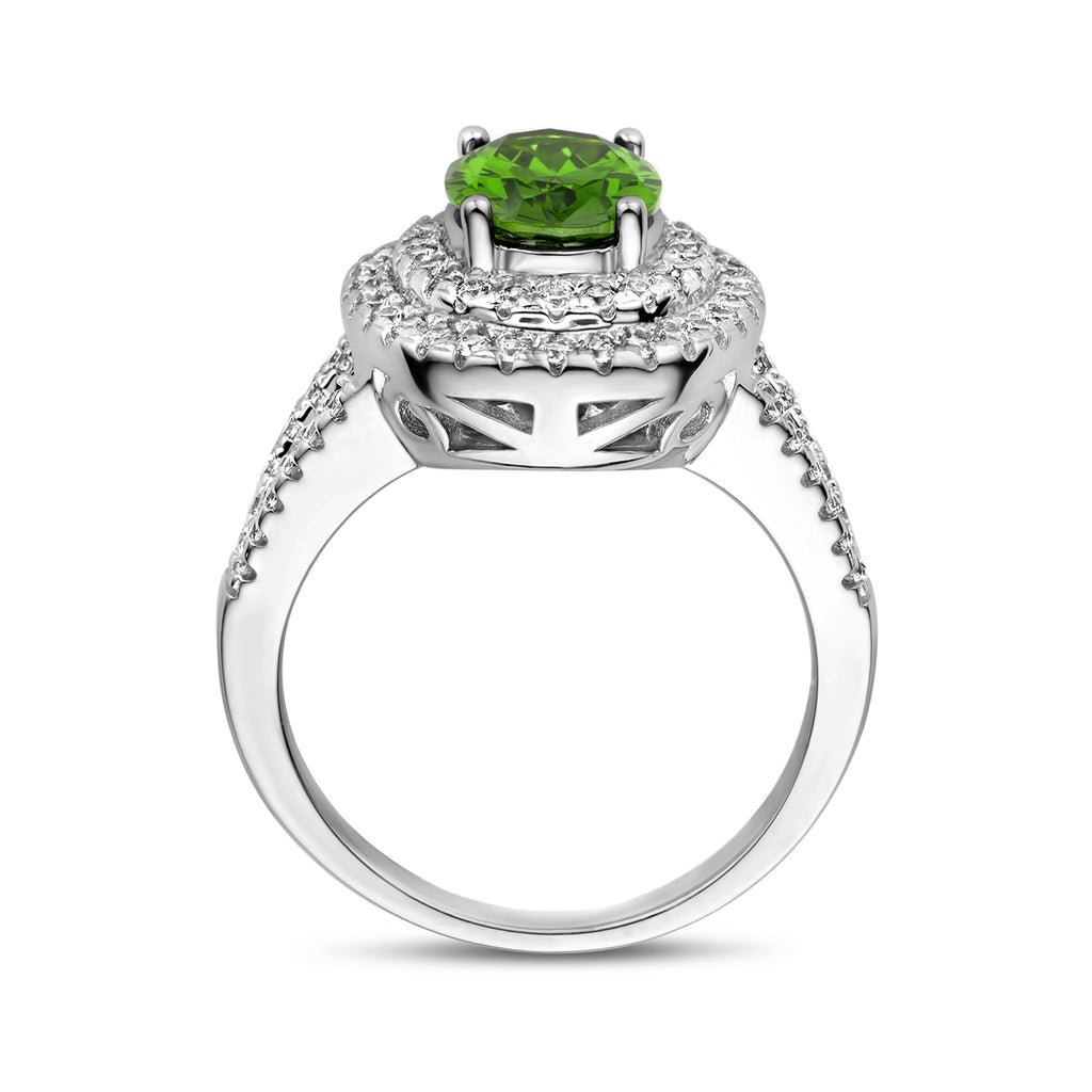 Ring groen en wit zirkonia halo zilver gerhodineerd