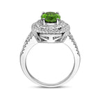 Ring groen en wit zirkonia halo zilver gerhodineerd