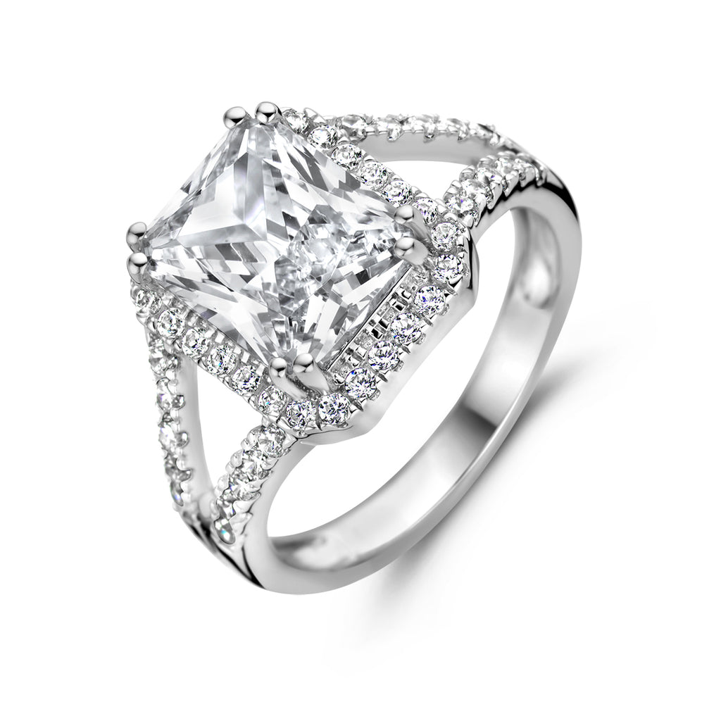 Ring zirkonia halo zilver gerhodineerd