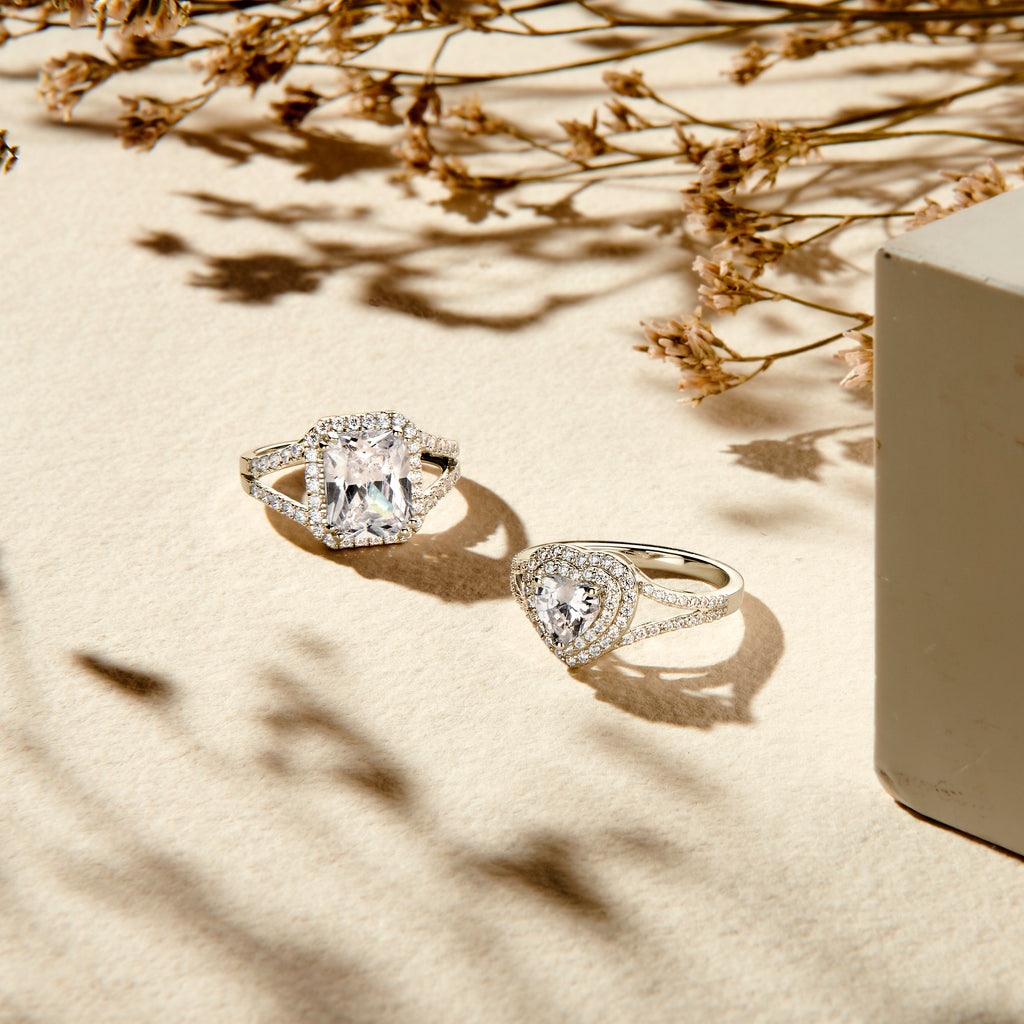 Ring zirkonia halo zilver gerhodineerd