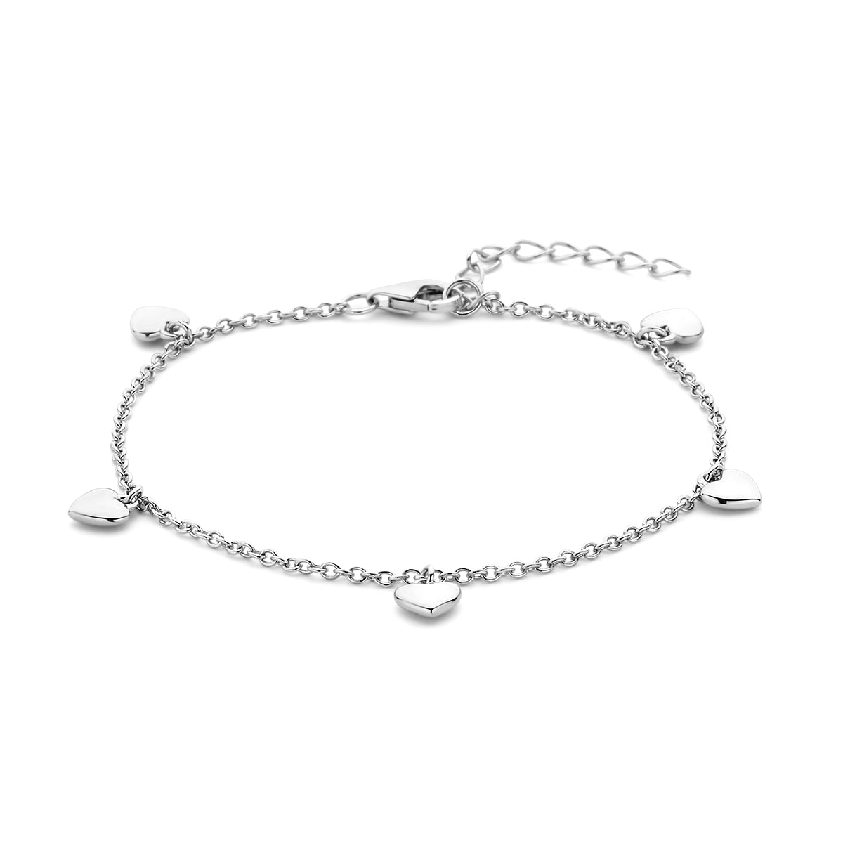 Armband hartjes 16 + 3 cm zilver gerhodineerd