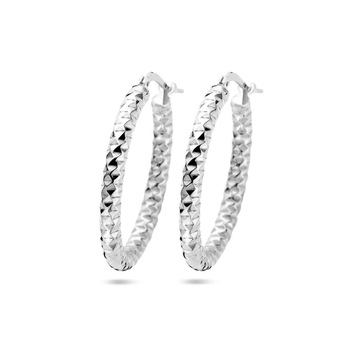 Oorringen 3,0 mm ronde buis gediamanteerd zilver gerhodineerd