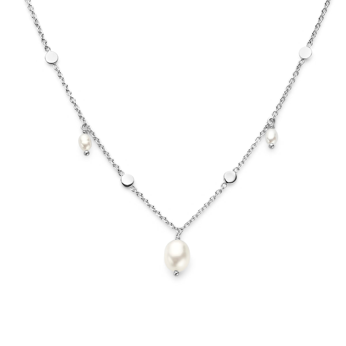 Collier parel 42 + 3 cm zilver gerhodineerd