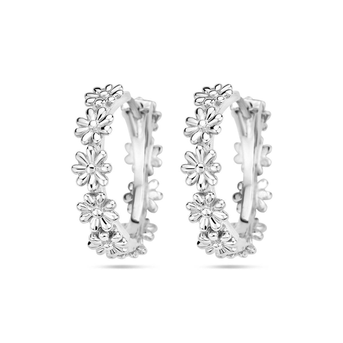 Klapoorringen bloemen zilver gerhodineerd