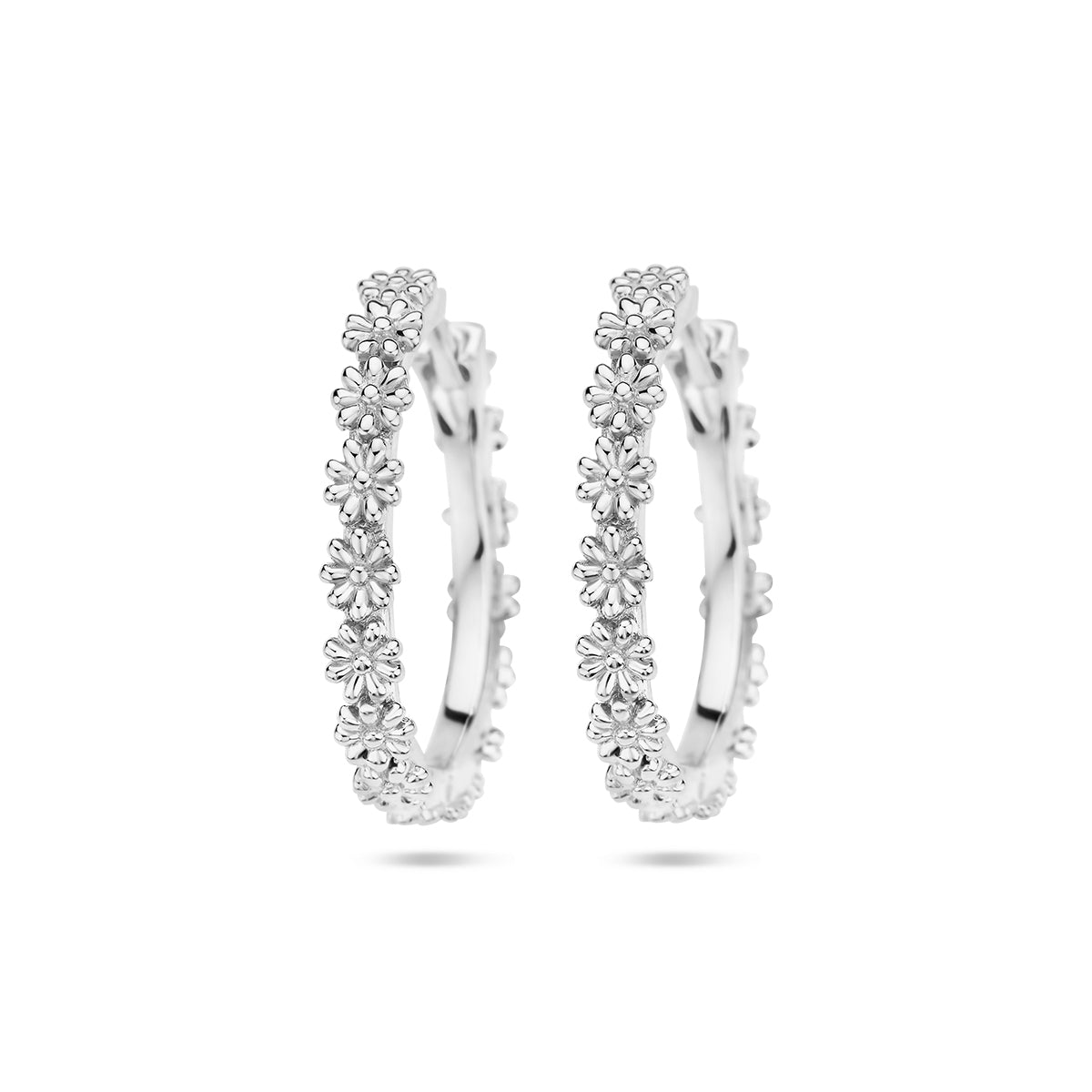 Klapoorringen bloemen zilver gerhodineerd