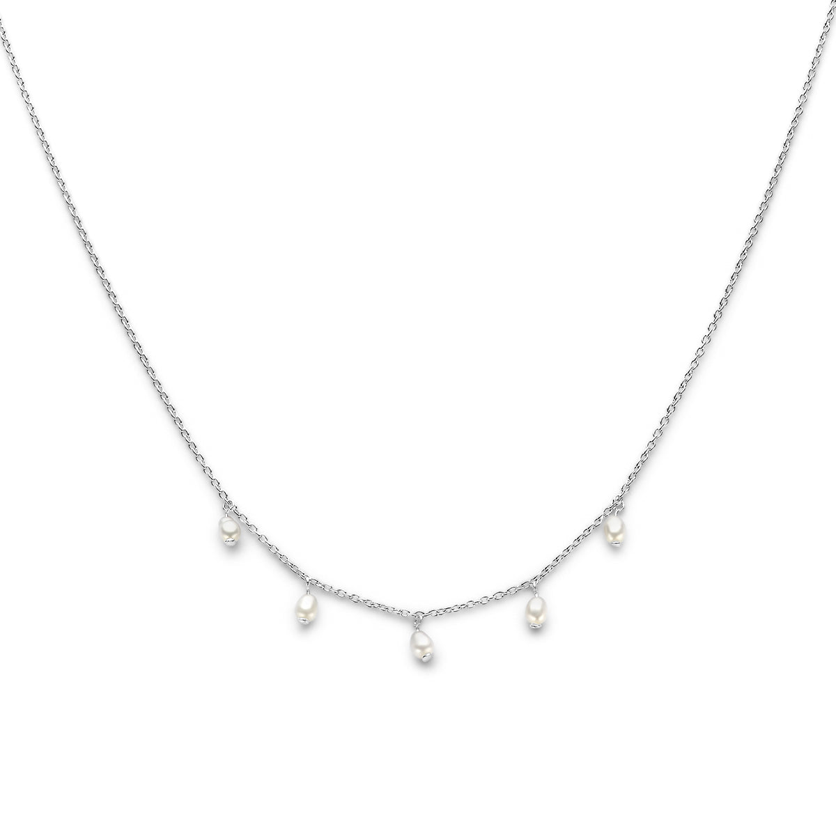 Collier parels 42 + 3 cm zilver gerhodineerd