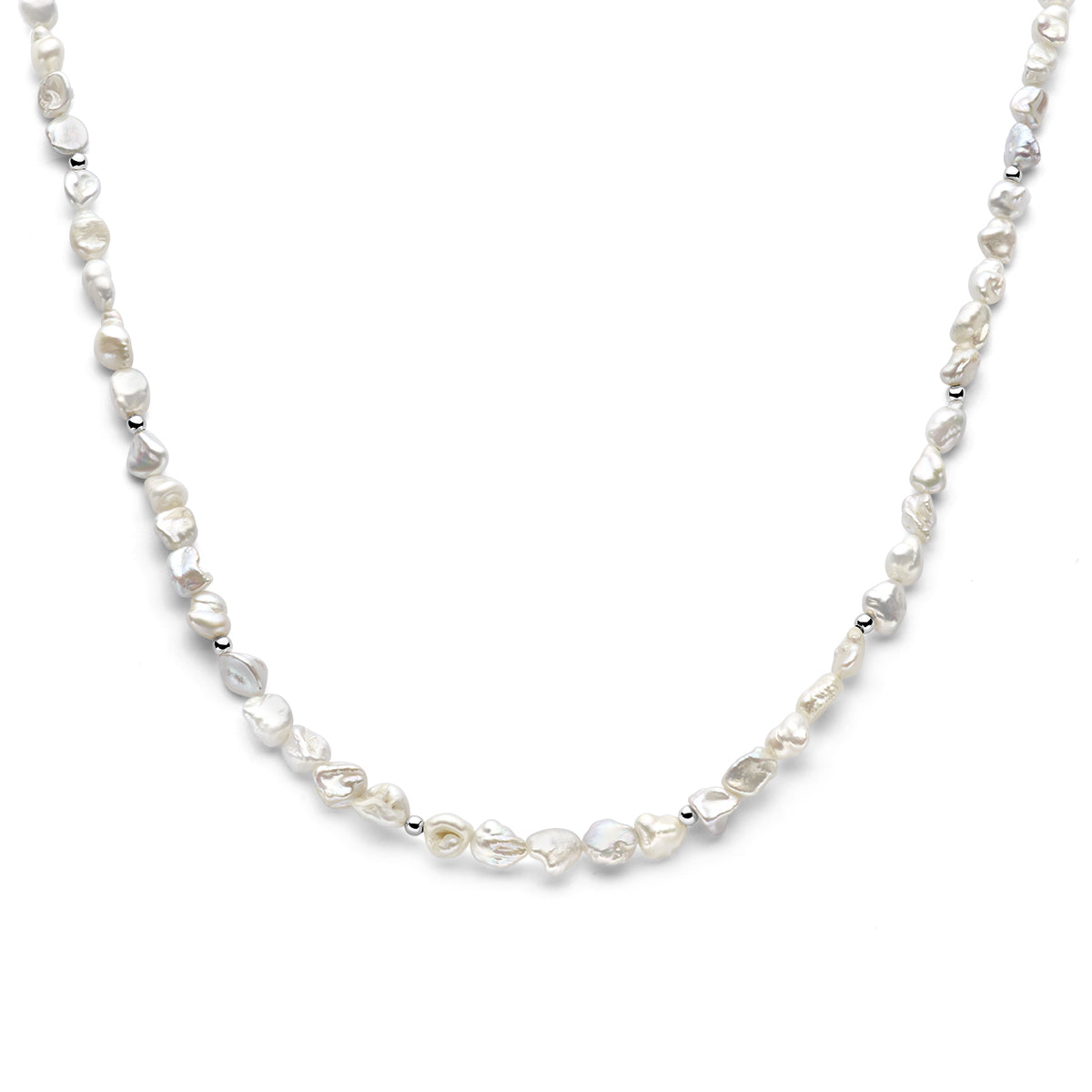 Collier parel barok 42 + 3 cm zilver gerhodineerd