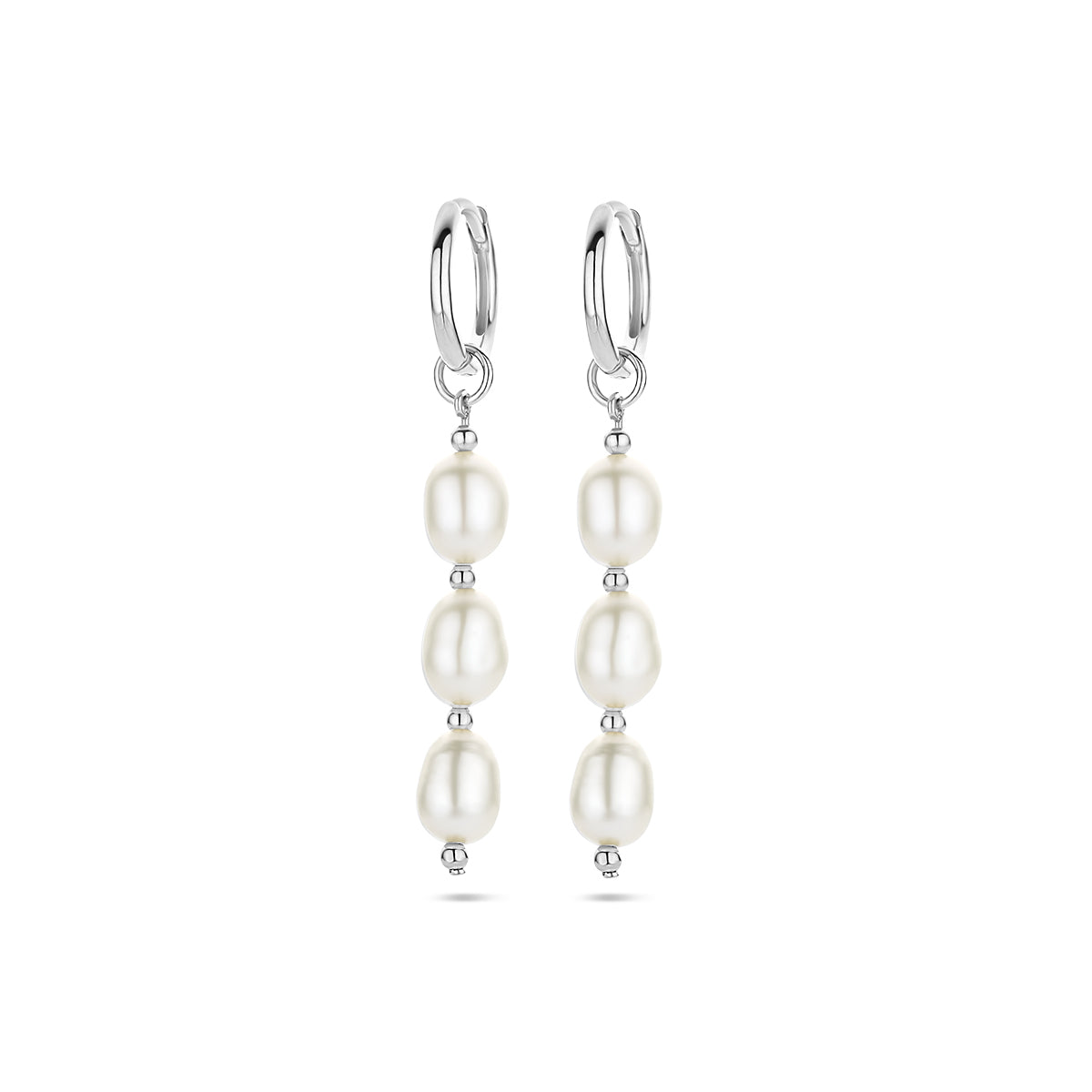 Klapoorringen parel barok zilver gerhodineerd