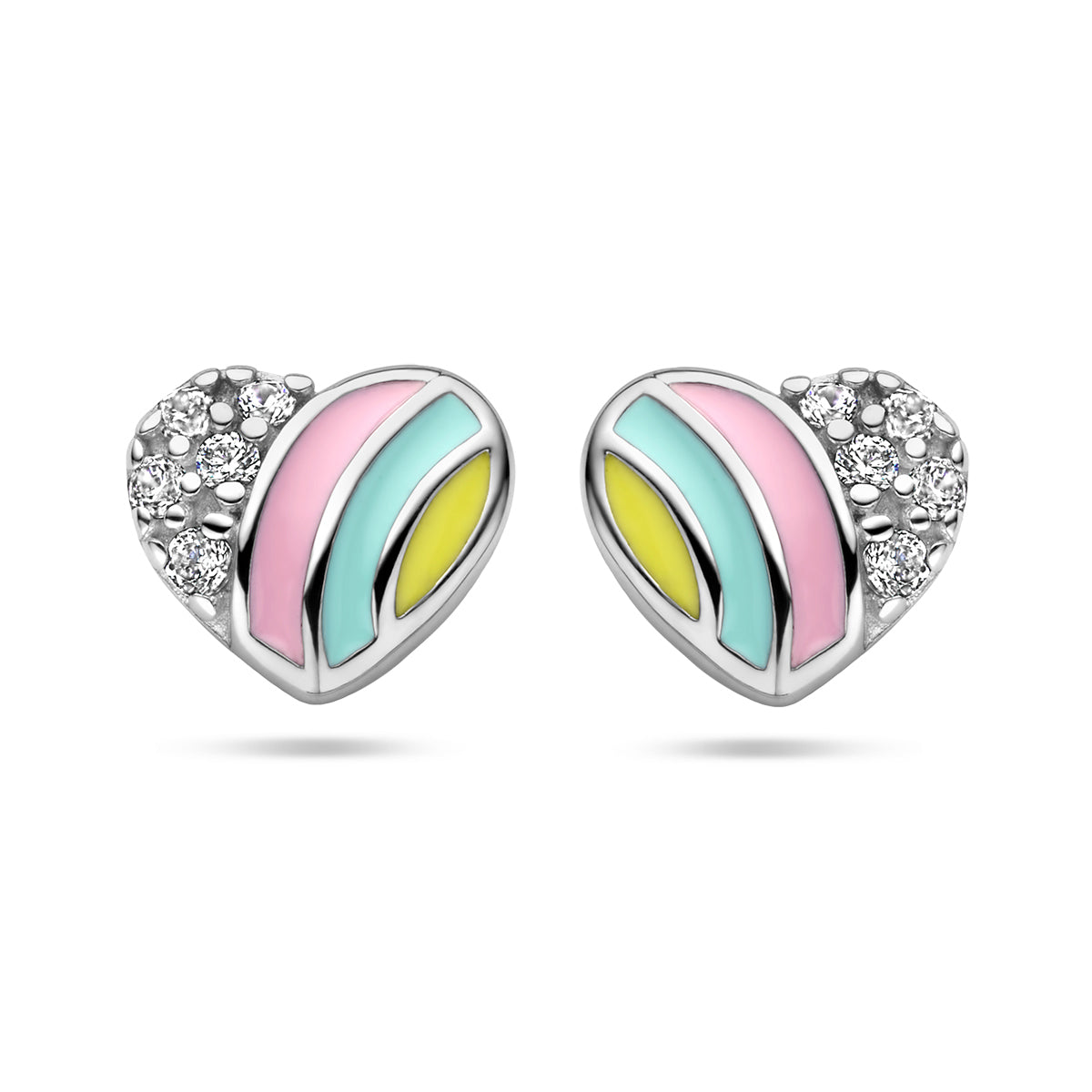 Oorknoppen hart en zirkonia zilver gerhodineerd