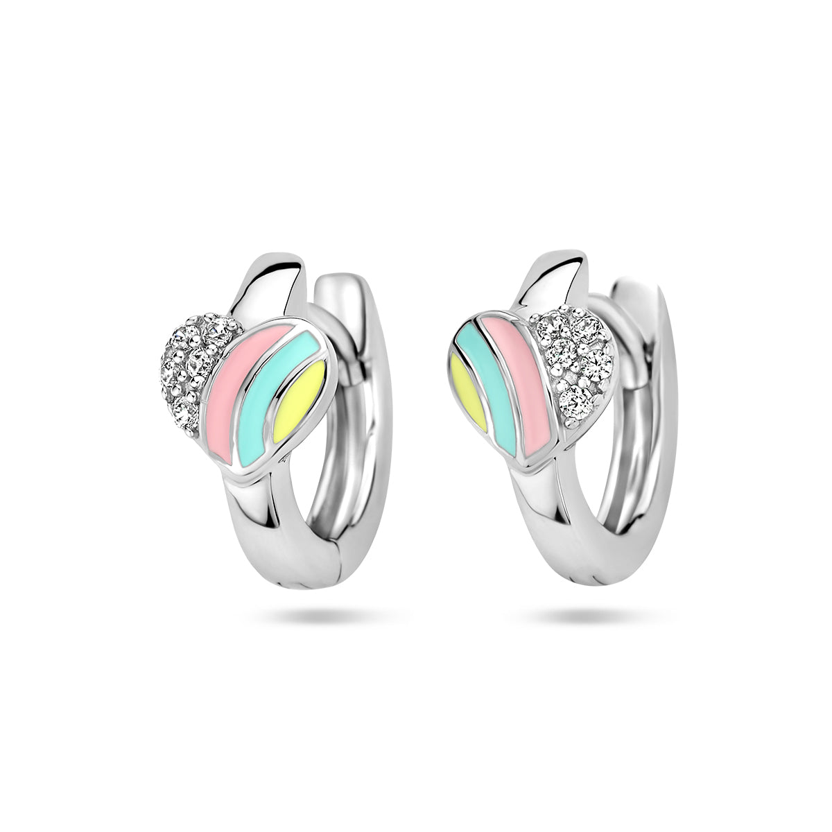 Klapoorringen hart en zirkonia zilver gerhodineerd