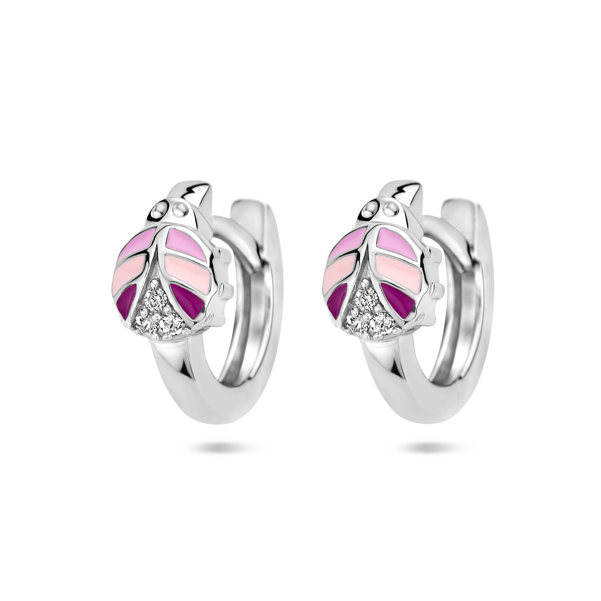 Klapoorringen lieveheersbeestje zirkonia zilver gerhodineerd