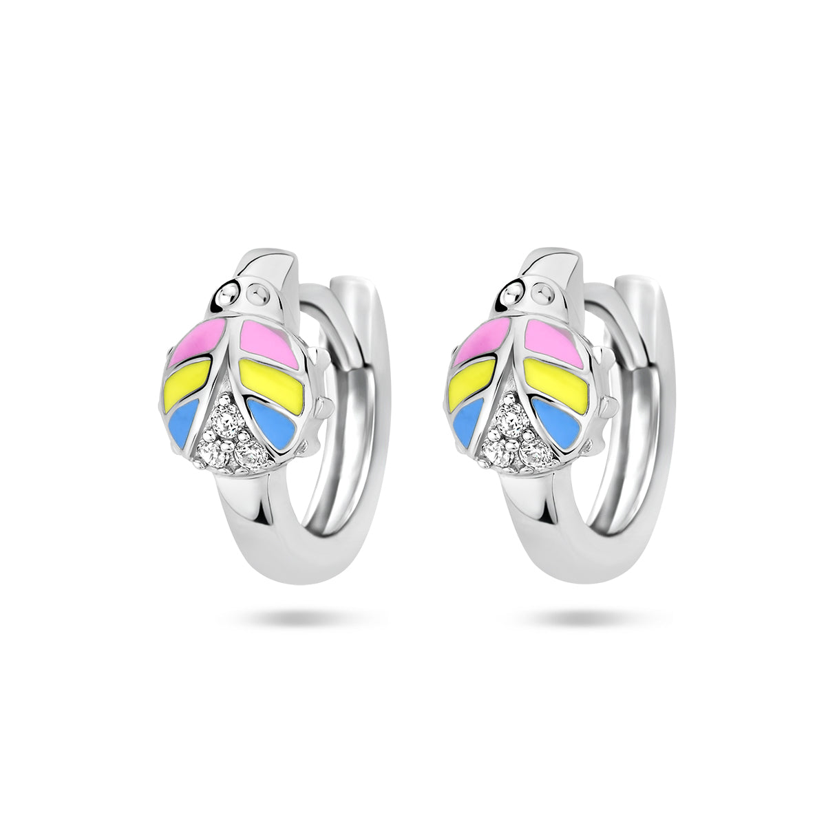 Klapoorringen lieveheersbeestje zirkonia zilver gerhodineerd