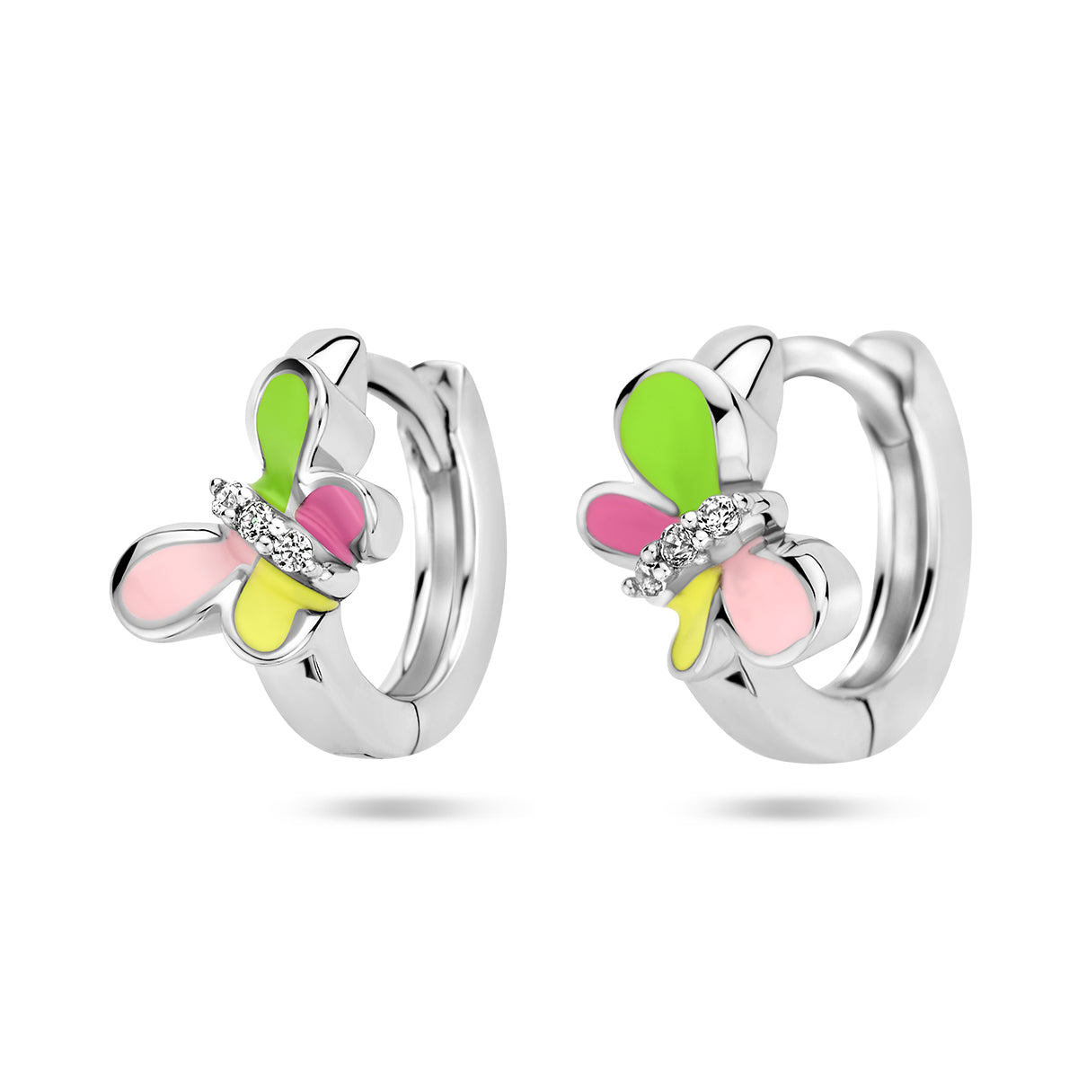 Klapoorringen vlinder zirkonia zilver gerhodineerd