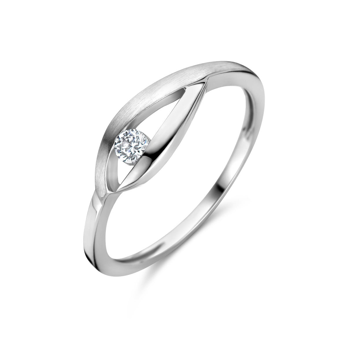 Ring druppel zirkonia poli/mat zilver gerhodineerd